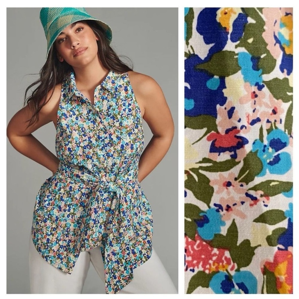Maeve Women’s Floral Tie Front Sleeveless Top Lightweight Summer Blouse XL